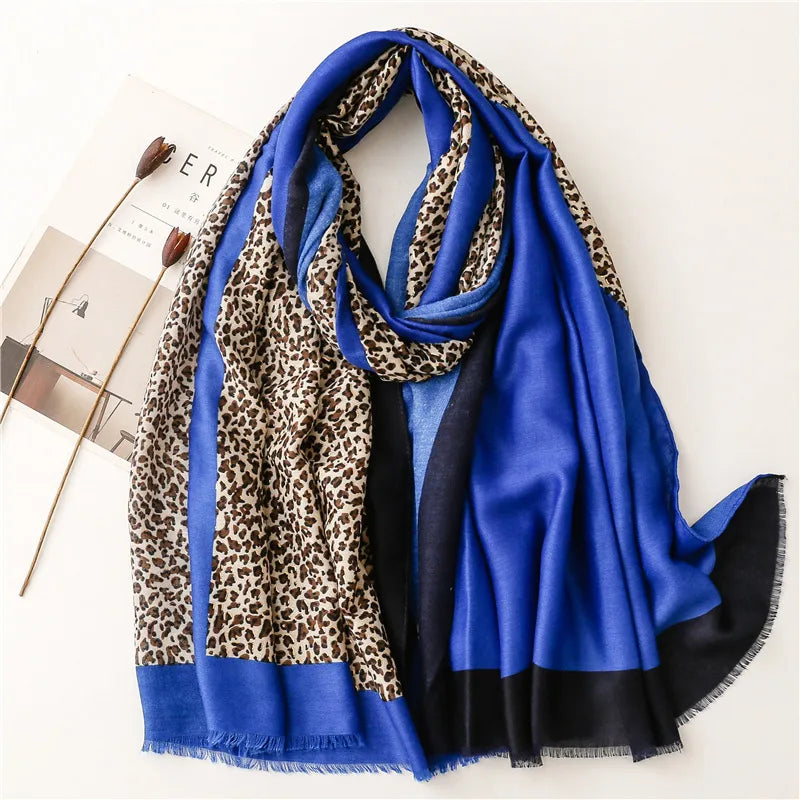 women's lady leopard polyester printing silk scarf