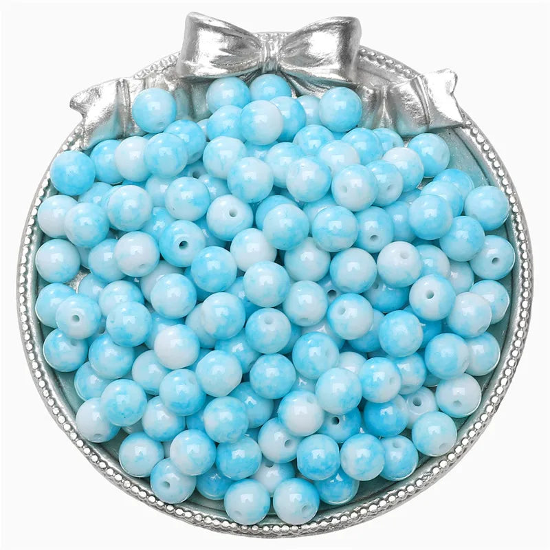 8mm Glass Gradient Porcelain Beads Round Beads Loose Beads DIY Handmade Beaded Bracelet Jewelry Accessories Material Kit Wholesale