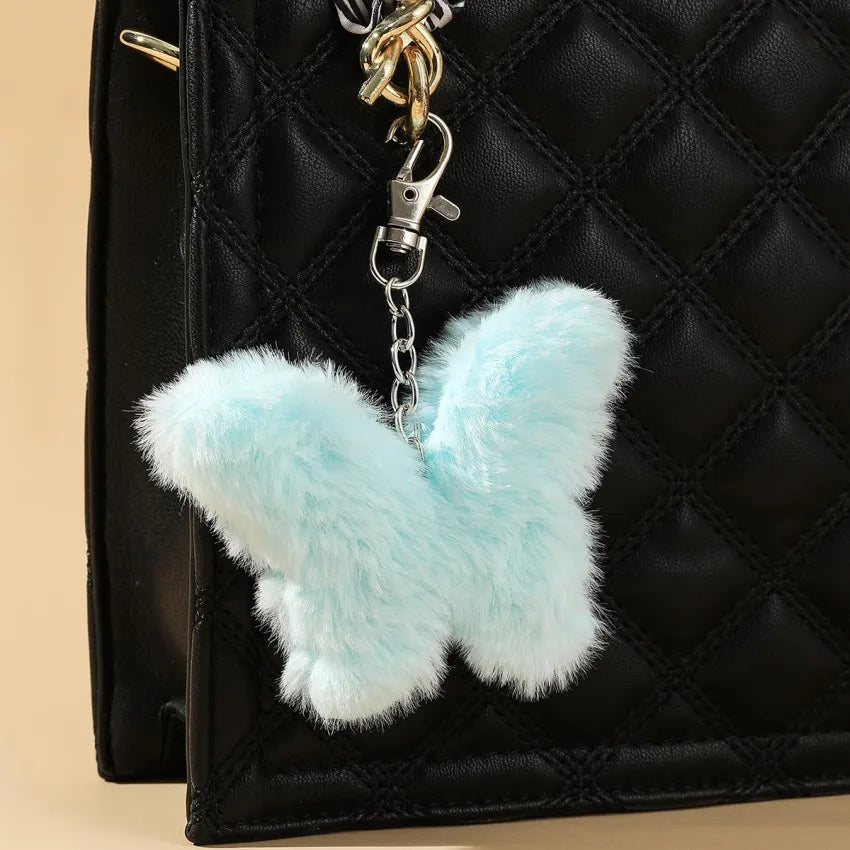 cute butterfly imitation fur unisex bag pendant keychain