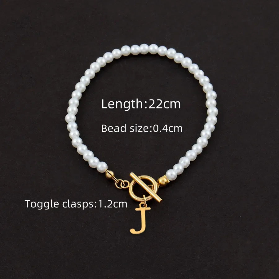 Wholesale Jewelry Elegant Simple Style Classic Style Letter 304 Stainless Steel Artificial Pearl Anklet
