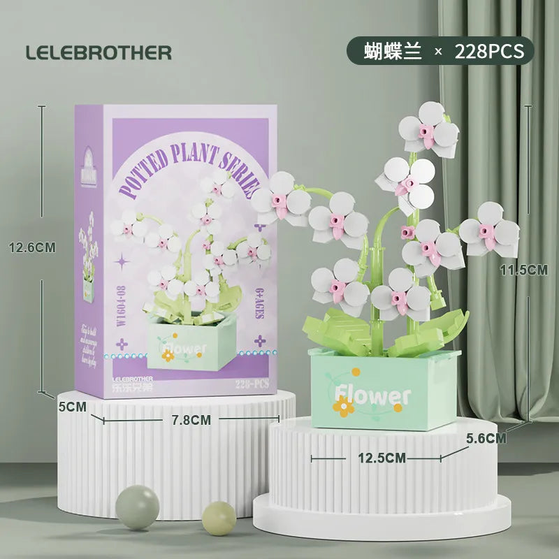 Compatible with  Blocks Flower Children's Educational Assembled Simulation Eternal Flower Flowers Fleshy Potted Toy Gift Wholesale