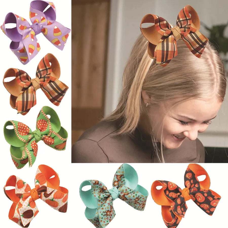 Halloween Thanksgiving Double Layer Bow Knot Pumpkin Ghost Themed Children's Hair Accessories Customizable Fall Season