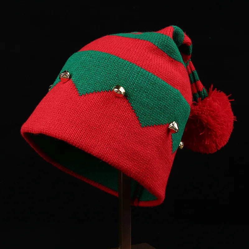 Red Christmas Festival Knitted Wool Hat Autumn and Winter Fur Ball Striped Parent-Child Warm Christmas Gift Knitted Hat
