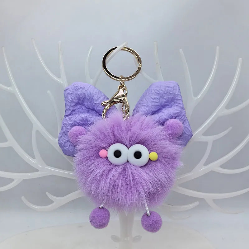 Cute Funny Hairball Bow Knot Plush Keychain