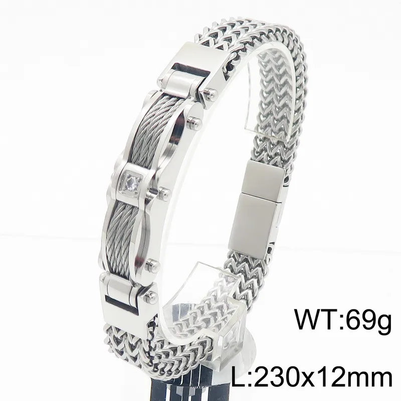 Hip-Hop Solid Color 304 Stainless Steel Inlay Zircon 18K Gold Plated Men's Bracelets
