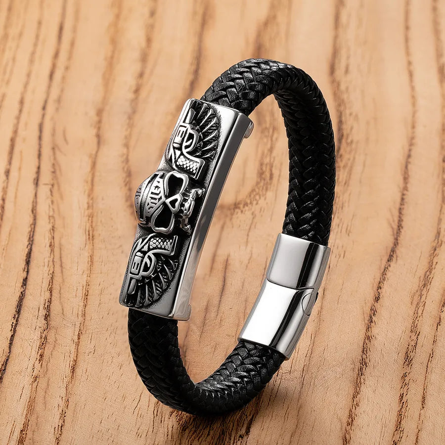 Vintage Style Punk Classic Style Skull 316 Stainless Steel  Leather rope Halloween Men's Bracelets
