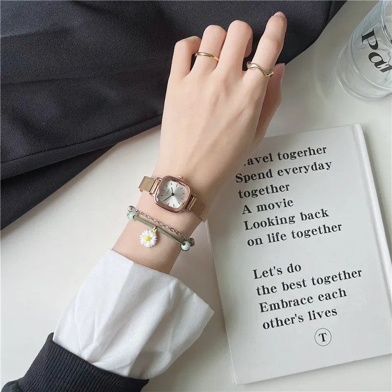 simple style commute solid color buckle quartz women's watches