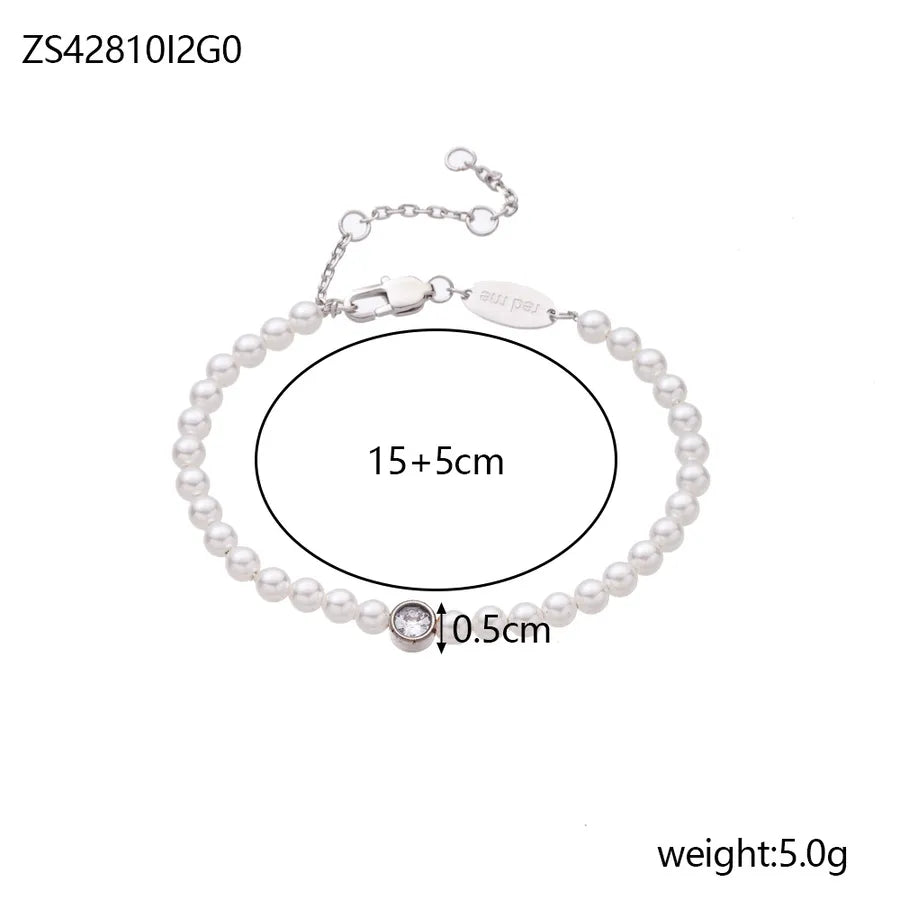 Simple Style Geometric Zircon Imitation Pearl Titanium Steel Beaded Chain Beaded Bracelets Wholesale