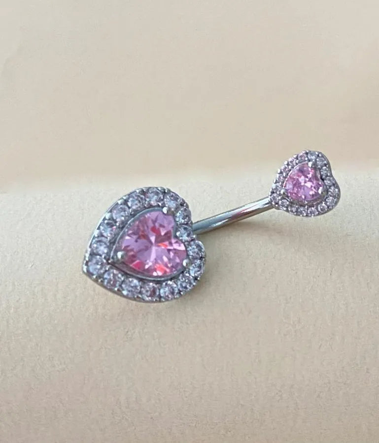 classic style shiny heart shape stainless steel titanium copper plating inlay zircon white gold plated gold plated silver plated belly ring