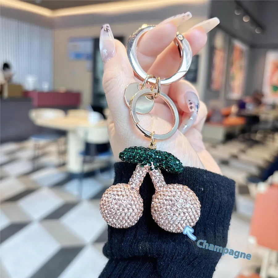 1 Piece Classic Style Cherry Rhinestone Unisex Bag Pendant Keychain