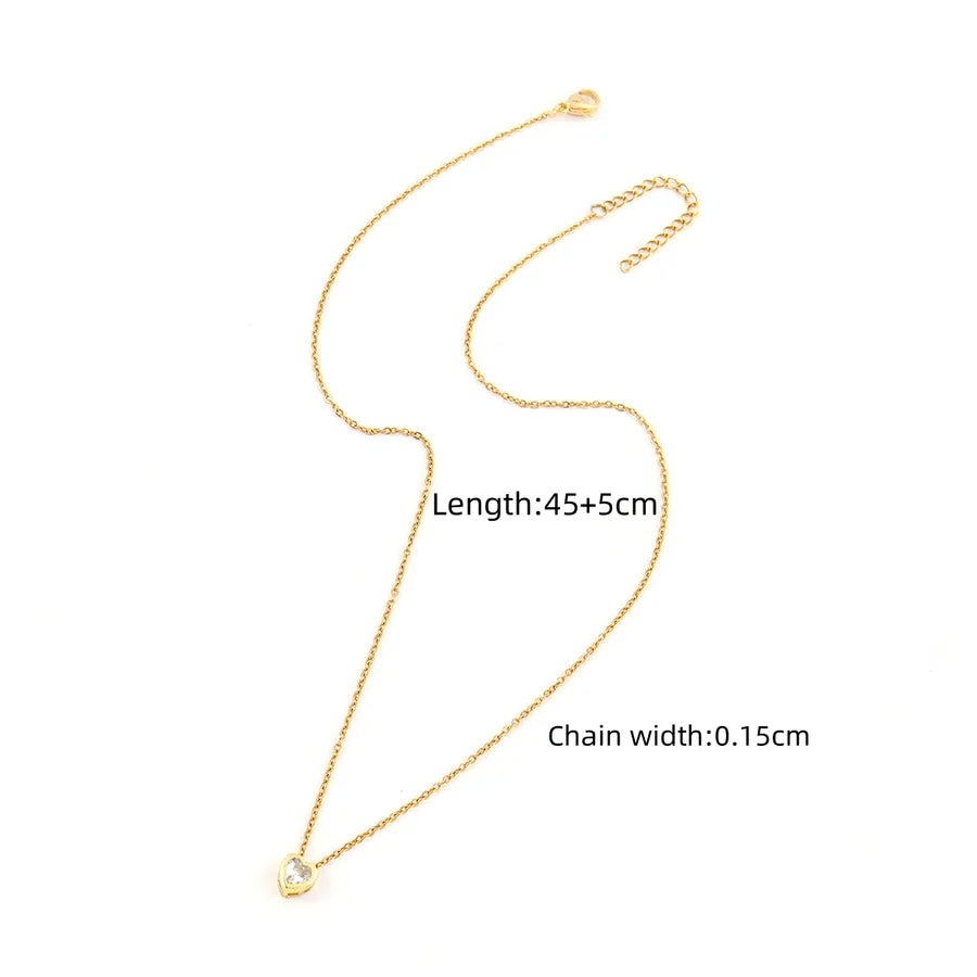 Wholesale Jewelry Elegant Simple Style Classic Style Heart Shape 201 Stainless Steel Artificial Crystal Inlay Pendant Necklace cable chain