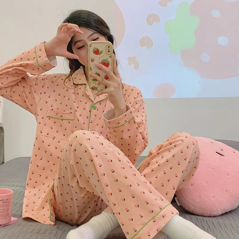 Purple Heart Sweet Style Women's Sleepwear Long Sleeve Home Clothes Spring Autumn High Sensation Dormitory Outdoor Wear Set