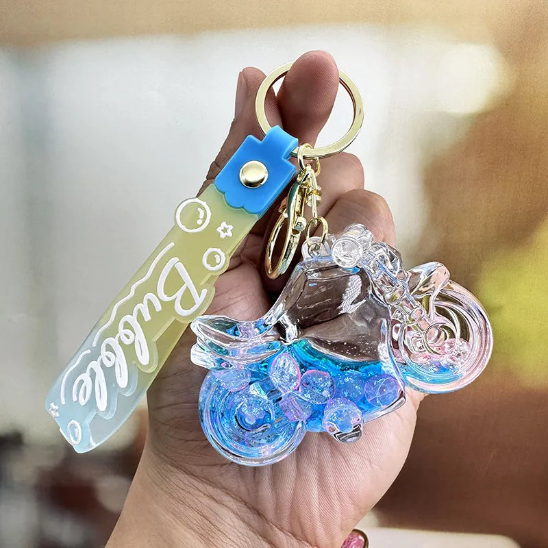 cartoon style motorcycle arylic women's bag pendant keychain
