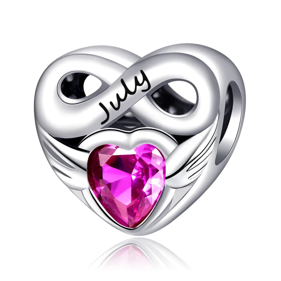 Cross-Border Hot Selling Love Heart Lucky Stone Silver Plated Beads Month Birthstone Beaded Diy Bracelet Necklace Accessory