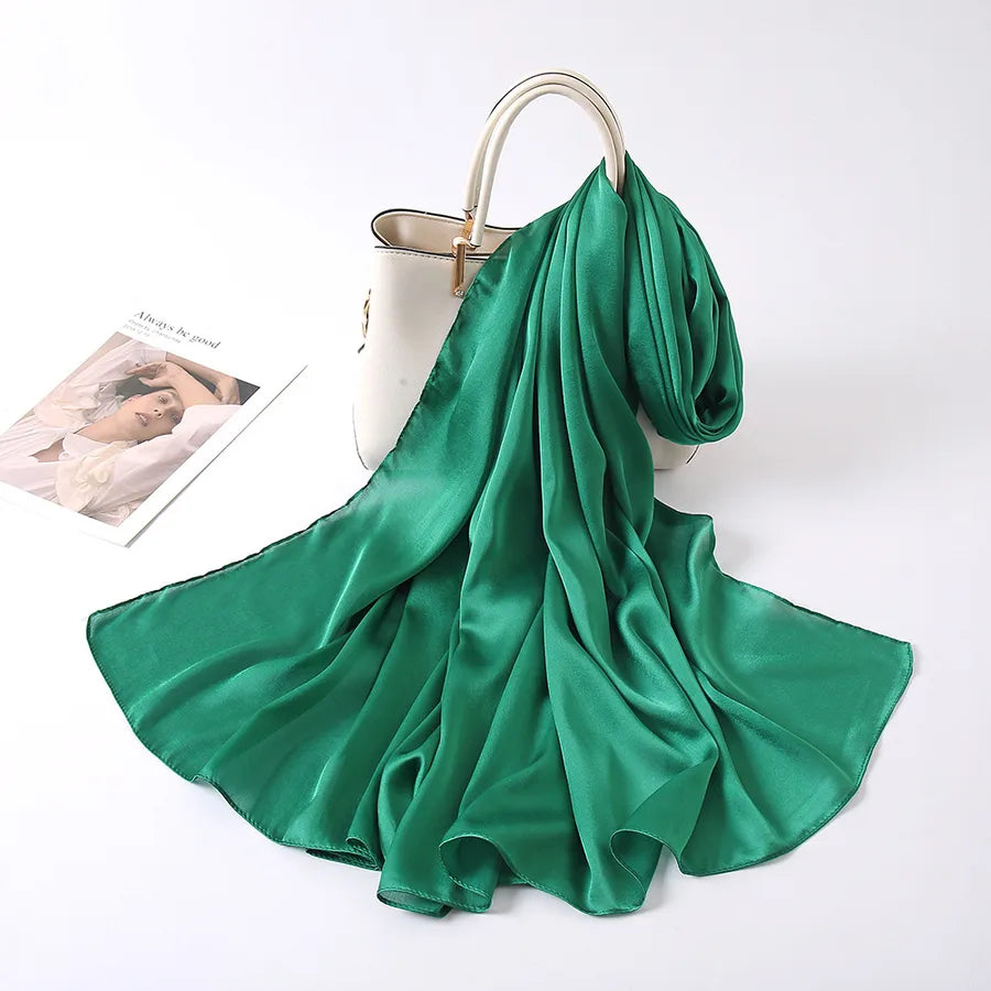 women's lady fashion simple style solid color satin silk scarves