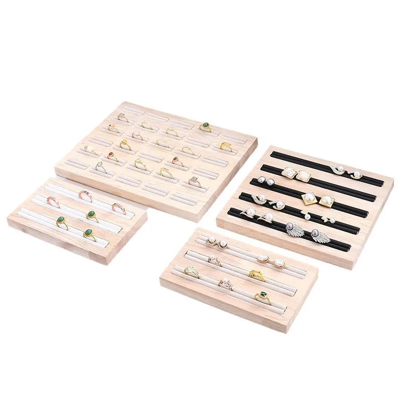 Elegant Wooden Jewelry Display Stand Ring Holder Multi-Functional Luxury Style Square Insert Plate Jewelry Accessory Showcase