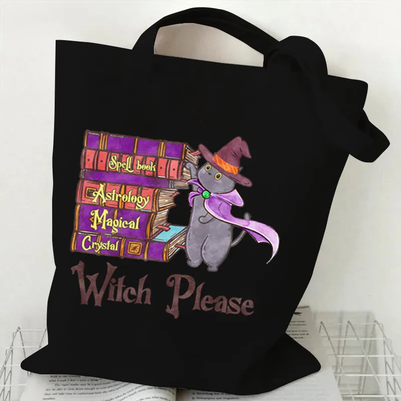 Halloween Printed Canvas Bag Single Shoulder Foldable Handbag Shopping Bag Large Size Square Shape Tote Bag With Double Strap