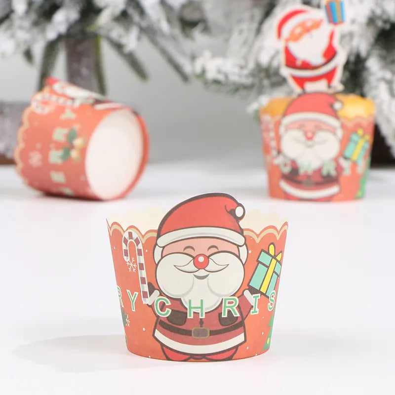 Christmas Theme Cake Cup Maker Thickened Muffin Cup Deer Round Cake Cup Heat Resistant Durable Cup 50 Pieces Baking Packaging