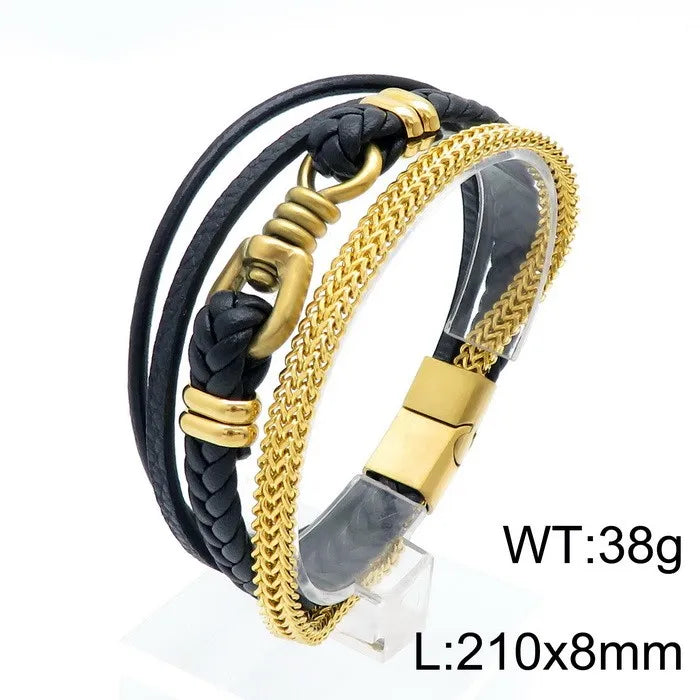 Vintage Style Punk Geometric Titanium Steel Plating 18K Gold Plated Men's Bracelets