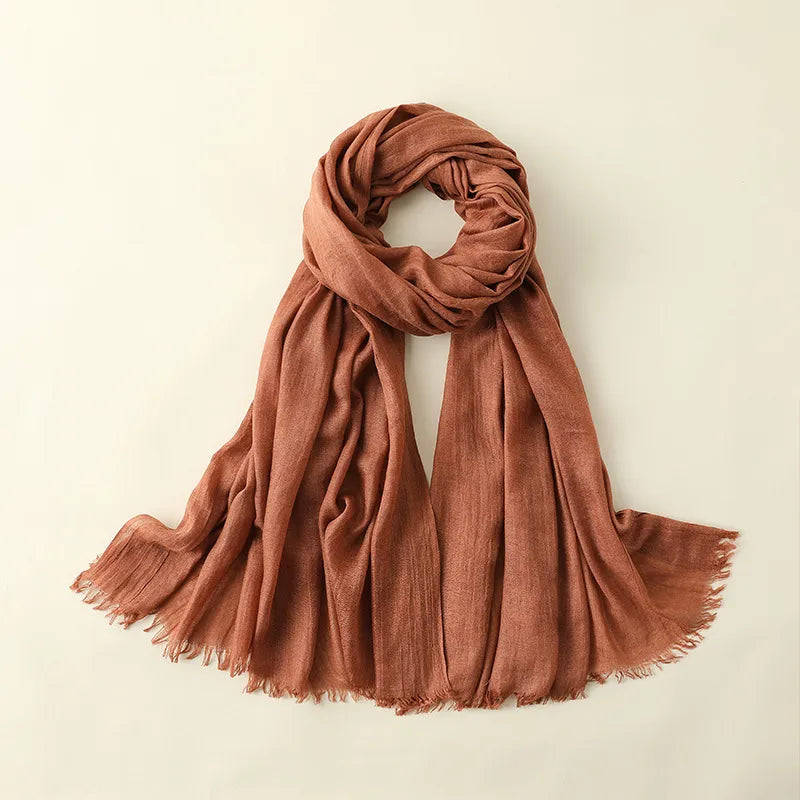 women's elegant solid color cotton silk scarves