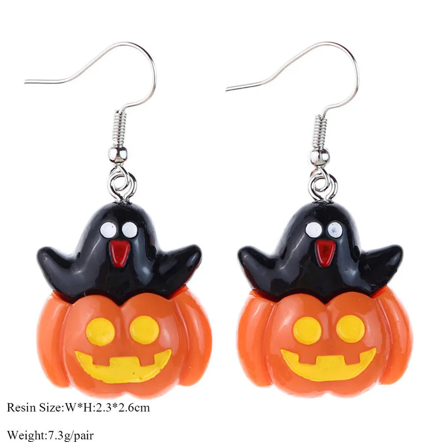 Halloween Series  Ear Rings Scary Funny Personality Skull Spider Ghost Pumpkin Resin Earrings Dangle