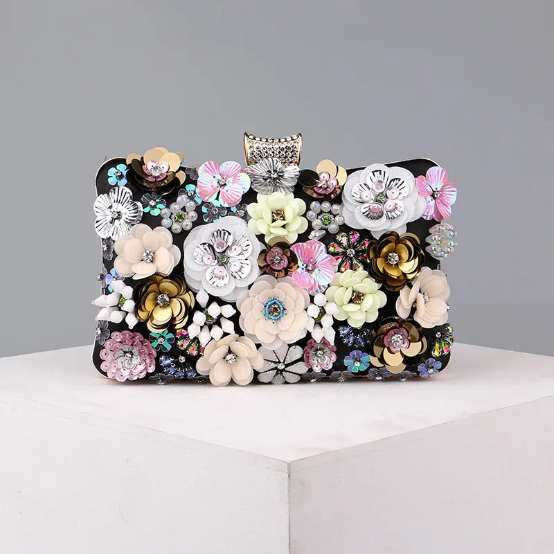 blue black gold pu leather flower square evening bags