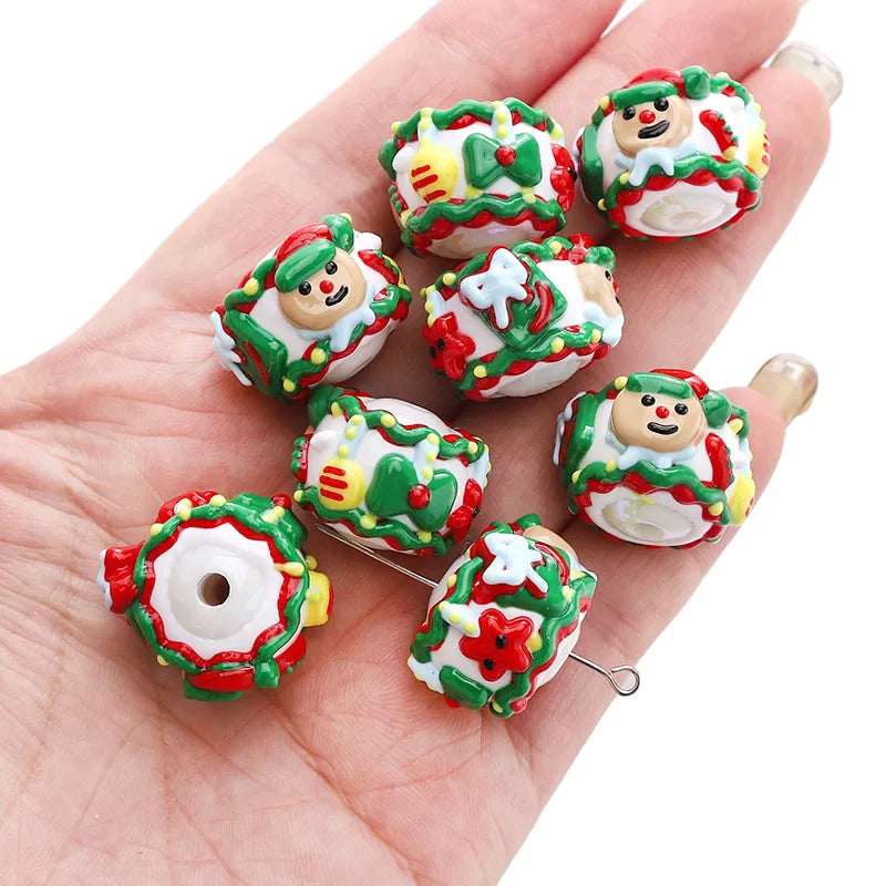 Acrylic Christmas Hand-Painted Gingerbread Man Cartoon Bead Pendant Handmade DIY Beaded Bracelet Phone Chain Accessories