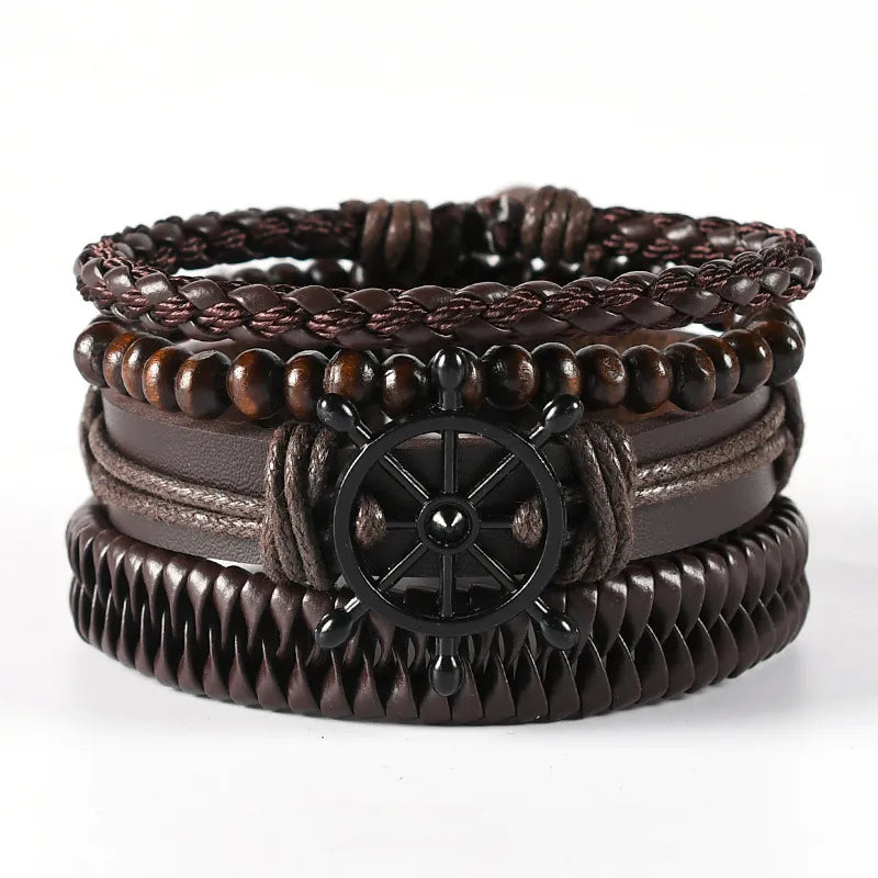 retro geometric pu leather knitting unisex bracelets