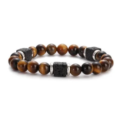 New Lava Cube Volcanic Stone Bracelet Men's Colorful Marble Glass Beads Retro Bracelet