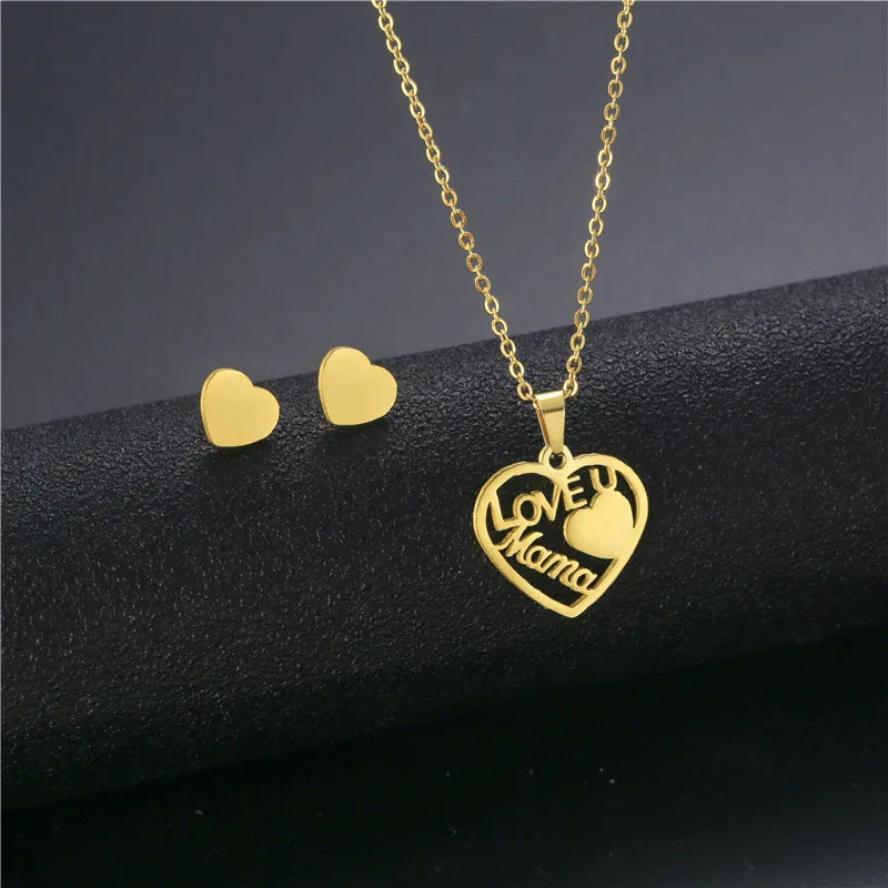Wholesale Jewelry IG Style Casual Streetwear Moon Hand Of Fatima Butterfly 201 Stainless Steel cable chain Small Stud Earrings Necklace