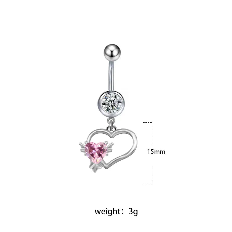 1 Piece Belly Rings Sexy Heart Shape Flower Butterfly 316L Stainless Steel  Alloy Enamel Plating Inlay Rhinestones White Gold Plated