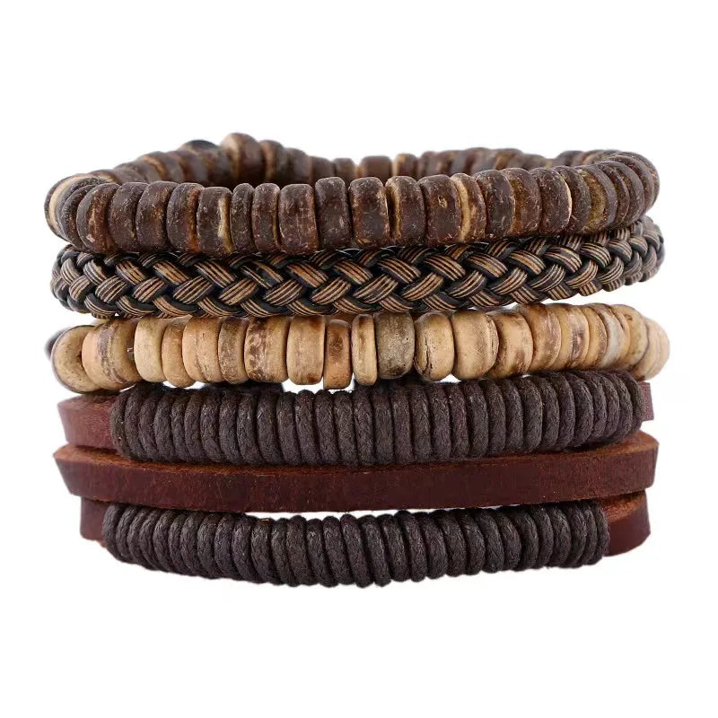 casual letter feather wings pu leather alloy beaded patchwork men's bracelets