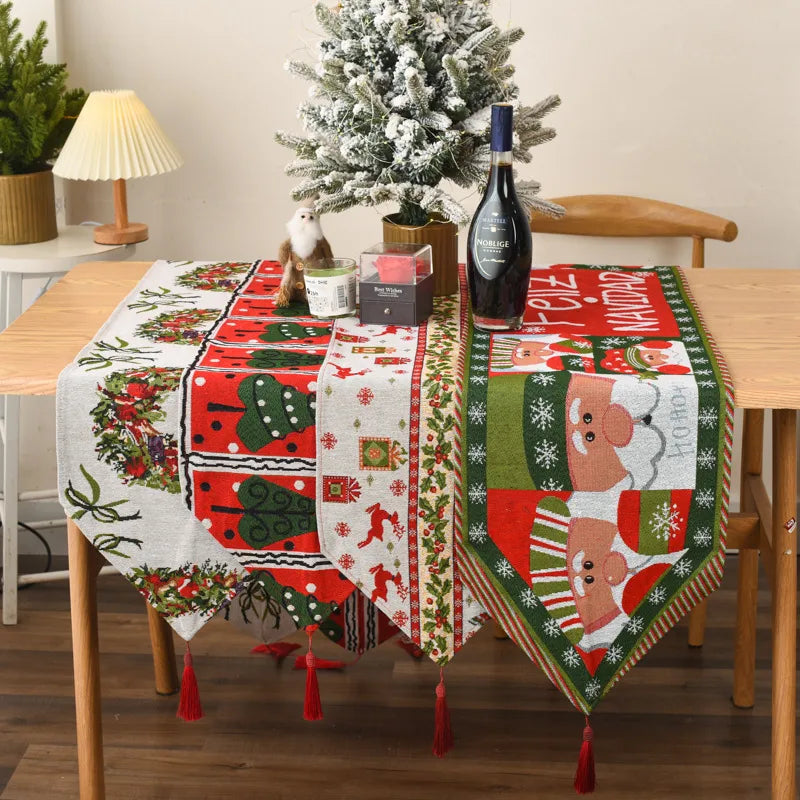 Christmas Cartoon Style Simple Style Color Block Holiday Festival Table Runner