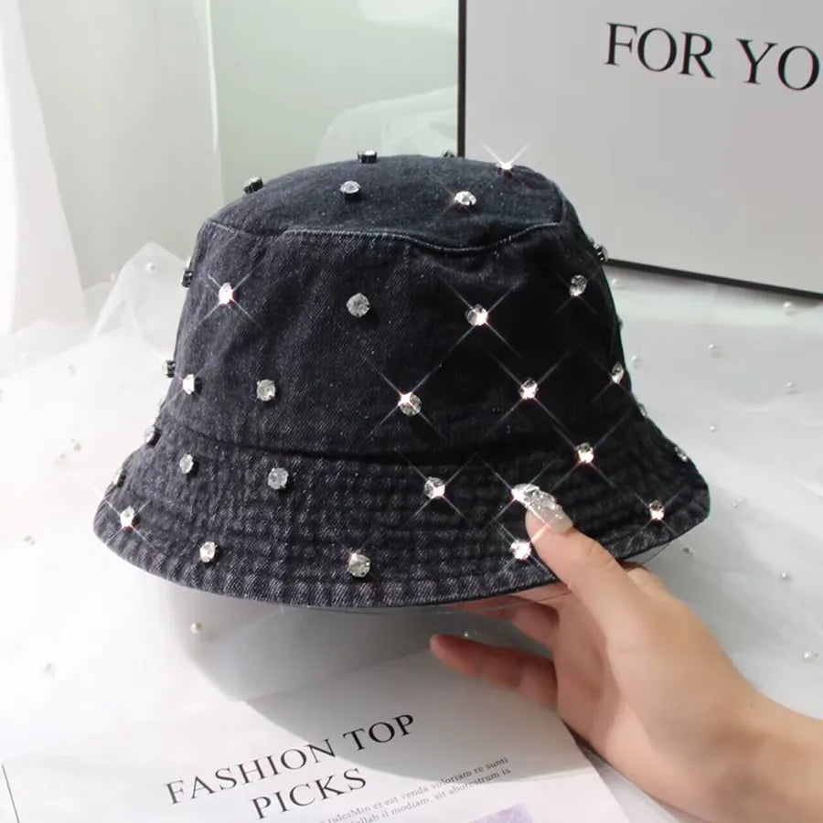 women's original design polka dots rhinestone flat eaves bucket hat