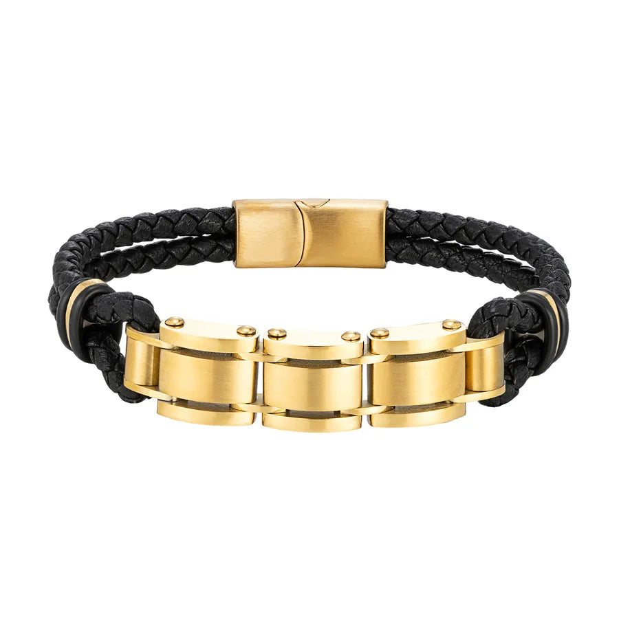 Simple Style Geometric 316L Stainless Steel  Leather Plating Men's Bracelets Men Cord & Leather Bracelets