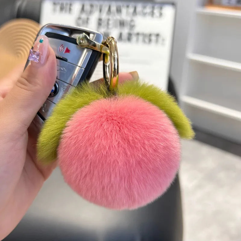 Simple Style Peach Plush Keychain