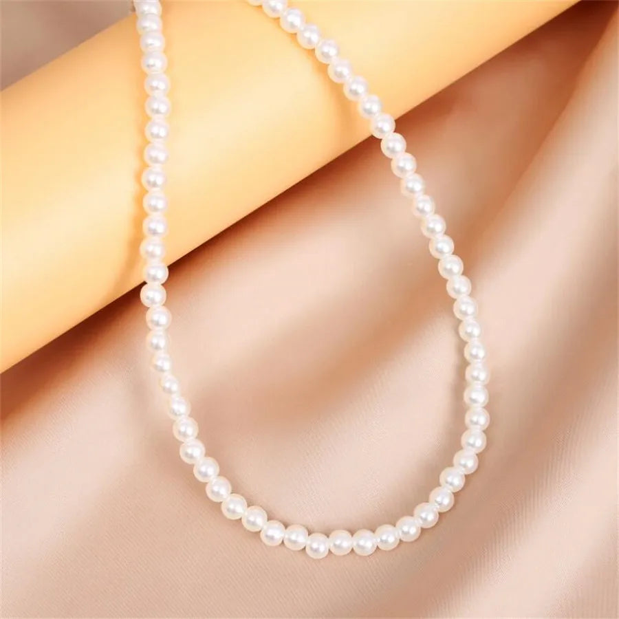 elegant solid color imitation pearl beaded women's necklace