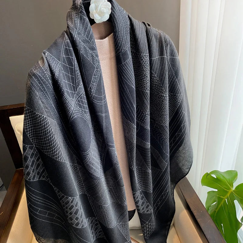 women's retro ethnic style printing polyester printing scarf