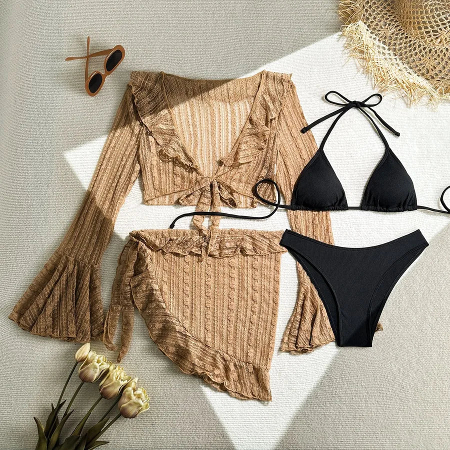 Women's Sexy Solid Color 4 Pieces Set Bikinis Swimwear
