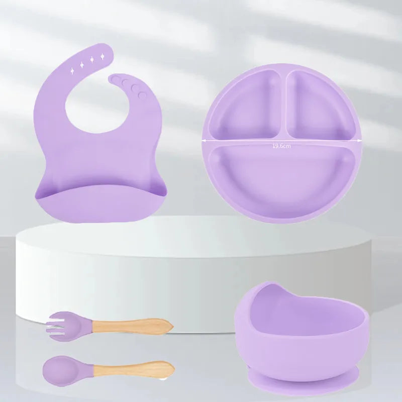 Baby silicone tableware suit baby learning to eat food supplement tableware self-eating sucker bowl integrated children's plate