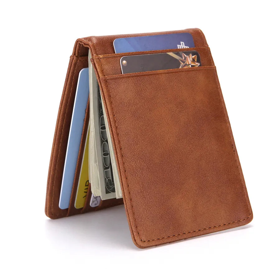 Creative Crazy Horse Pattern Multifunctional Men's Wallet RFID Card Holder Anti-theft Brush Multi-card Bits Gold Clip Card Holder