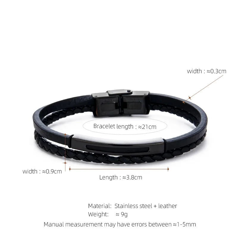 Casual Streetwear Geometric 304 Stainless Steel Pu Leather Braid 18K Gold Plated Men's Bracelets