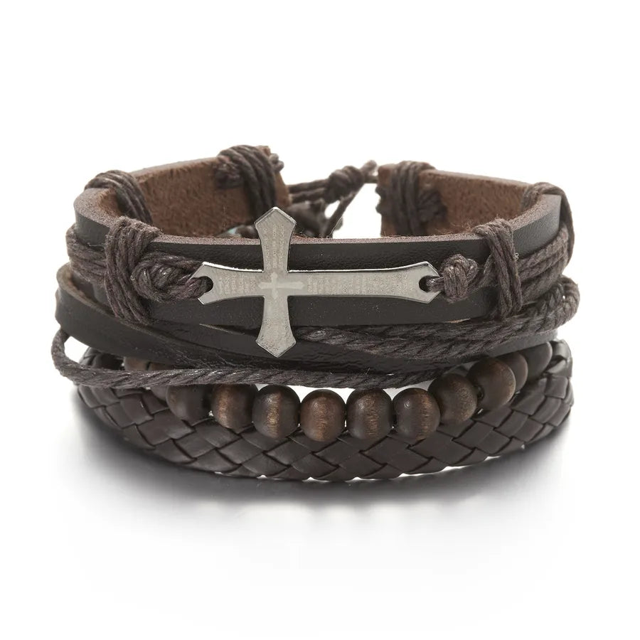 fashion heart shape pu leather knitting men's bracelets 1 set