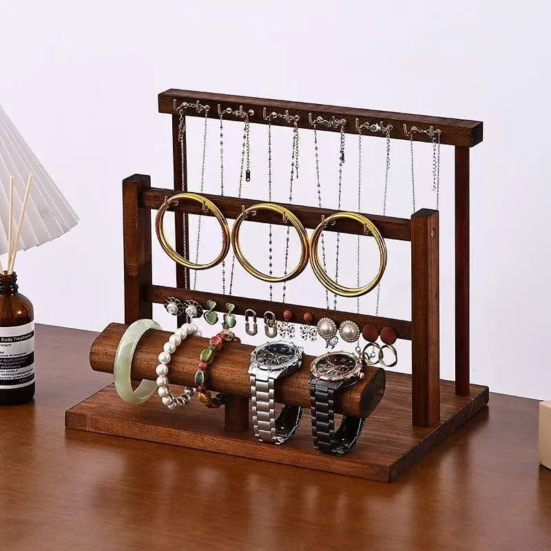 Multifunctional Solid Wood Jewelry Display Stand Storage Watch Bracelet Earring Necklace Vendor Stall Jewelry Holder Rack