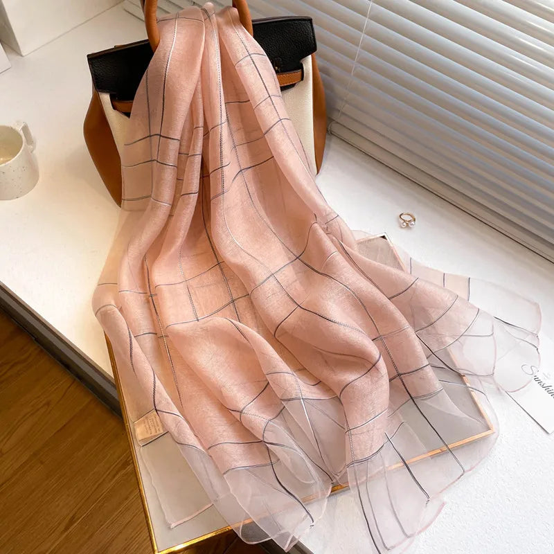 women's elegant stripe  silk fleece silk scarves
