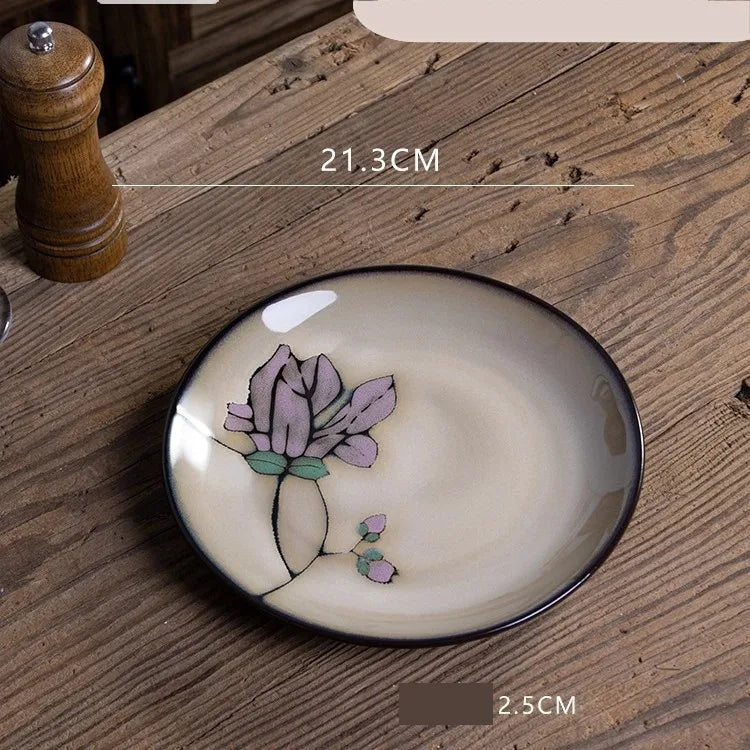Retro Solid Color Flower ceramics Tableware 1 Piece