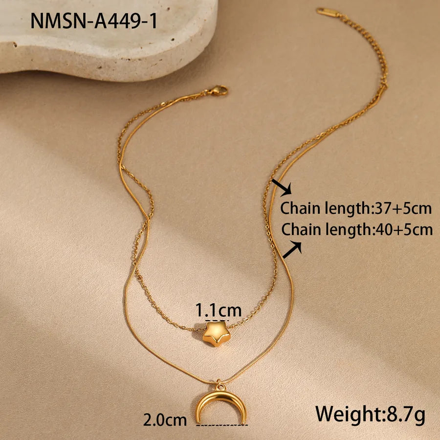 Wholesale Jewelry Modern Style Simple Style Star Moon 304 Stainless Steel Double Layer Necklaces