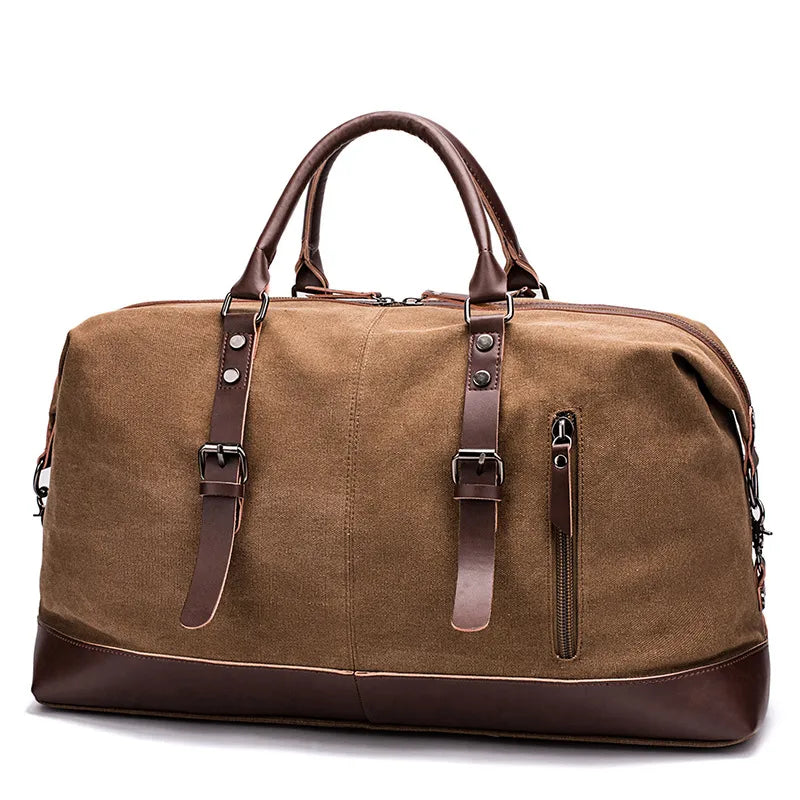 Canvas Travel Bag Men's Imitation Leather PU Outdoor Luggage Travel Fitness Photography Bag Large Capacity Handbag