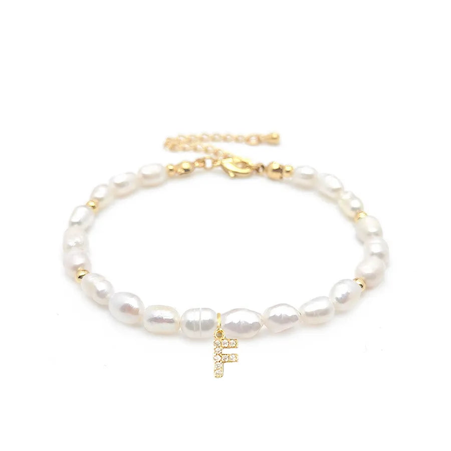 lady letter freshwater pearl beaded knitting bracelets