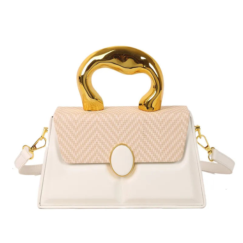 Women's Small Pu Leather Stripe Classic Style Square Magnetic Buckle Handbag Crossbody Bag